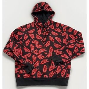 Nike Red NSW Essential All Over Print Hoodie Pullover DD4847-657 Mens Small Rare